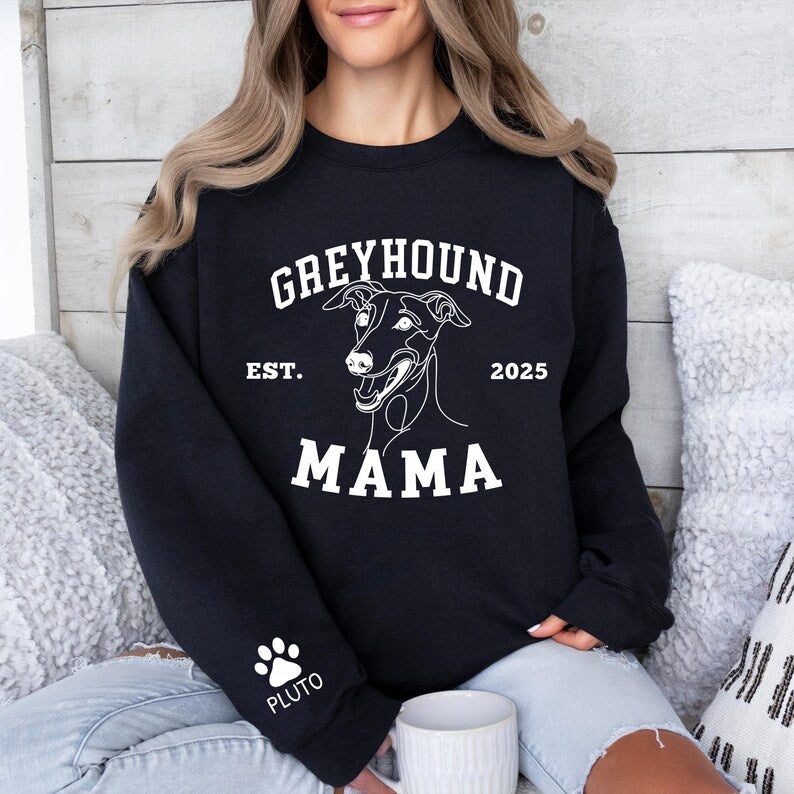 Crea il nome del tuo cane in stile artistico unico. Ricamo personalizzato su felpe e abbigliamento. Regalo perfetto per amanti degli animali.